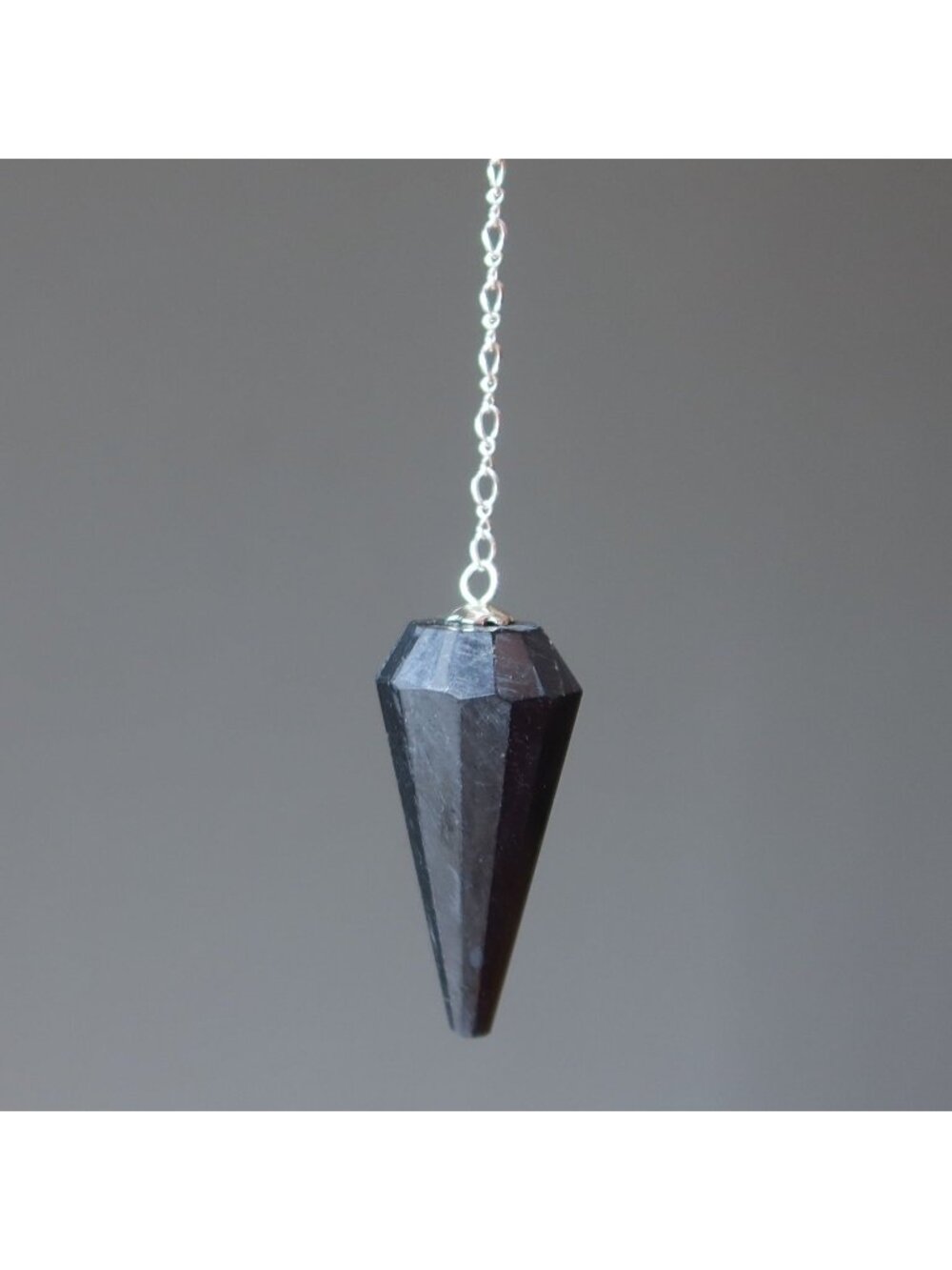 Shungite Pendulum Protected Mind Sterling Silver Chain Black Dowsing Crystal